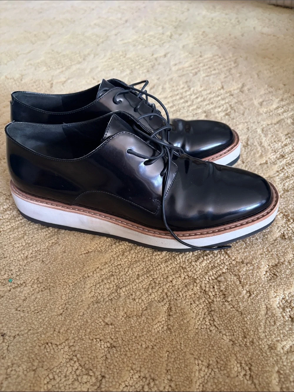 Vince Black Patent Leather Derby with White Platform